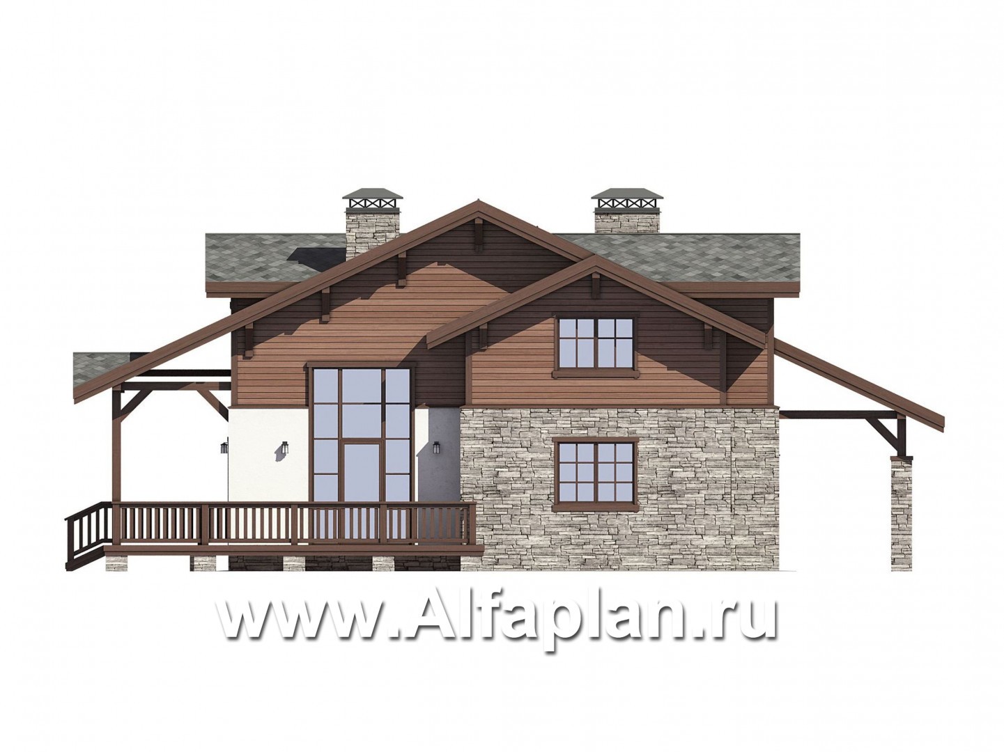 Проекты домов Альфаплан - Проект дома-шале с большой террасой - изображение фасада №3