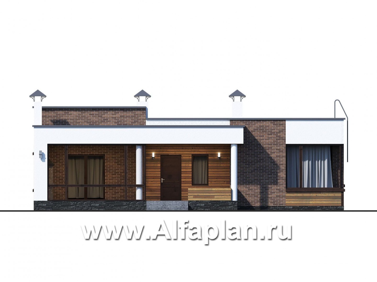 «Фортис» - проект одноэтажного дома, с террасой, с плоской кровлей, в стиле минимализм - фасад дома