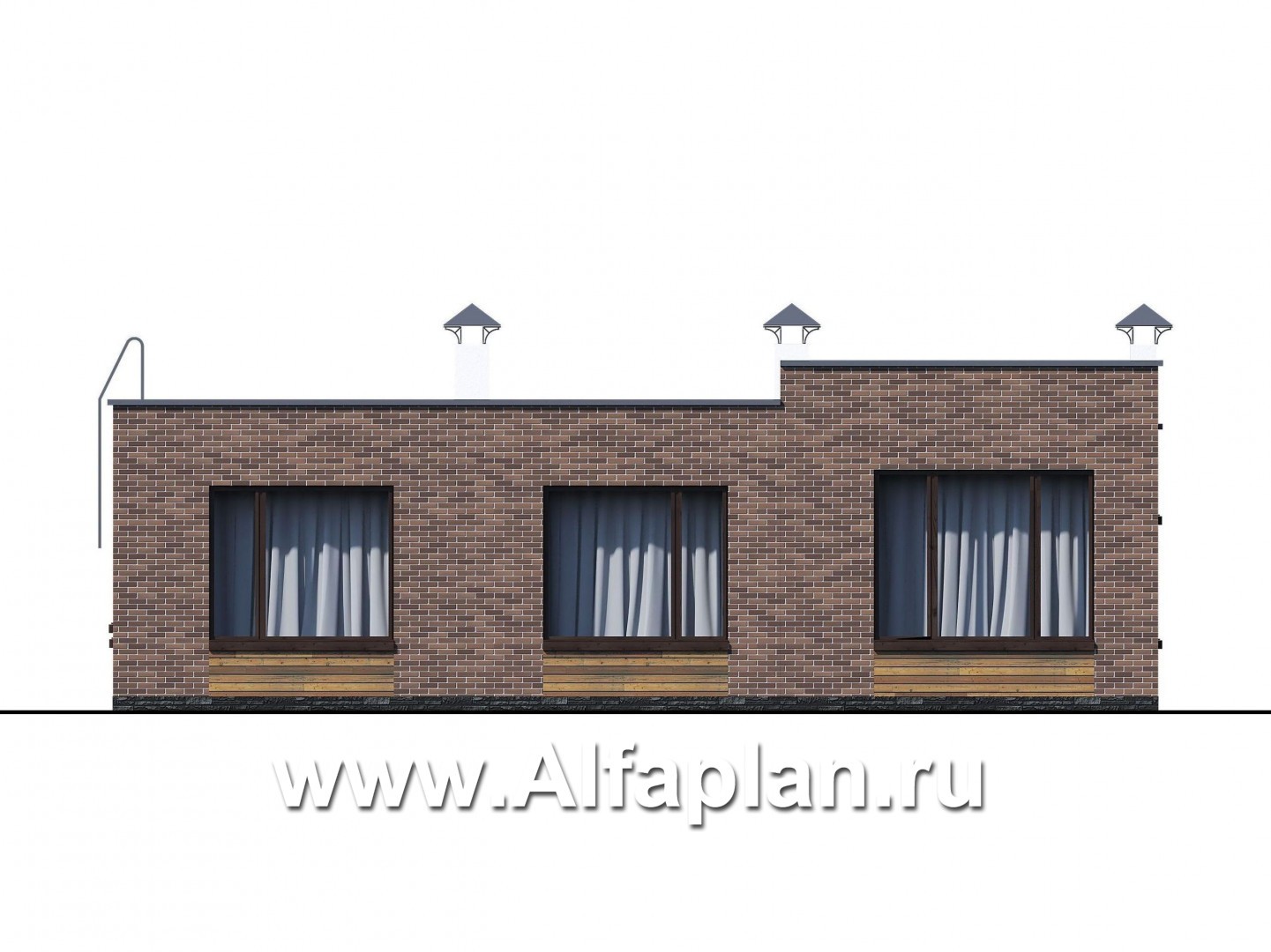 «Фортис» - проект одноэтажного дома, с террасой, с плоской кровлей, в стиле минимализм - фасад дома