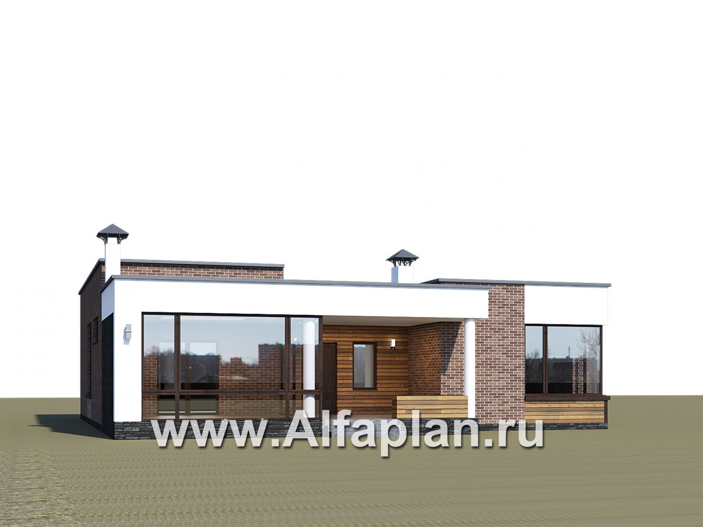 «Фортис» - проект одноэтажного дома, с террасой, с плоской кровлей, в стиле минимализм - дизайн дома №1