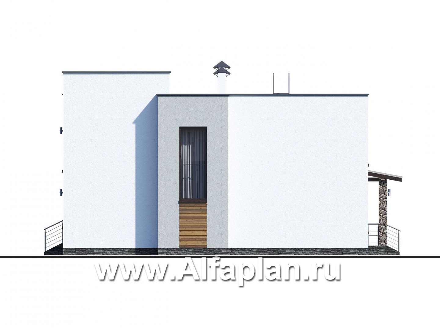 Проекты домов Альфаплан - «Престиж» - проект удобного и просторного дома с плоской кровлей - изображение фасада №4