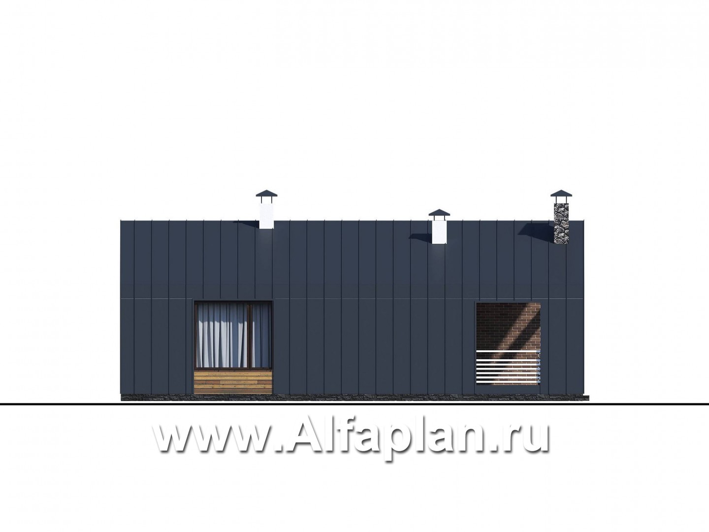 Проекты домов Альфаплан - «Веда» - проект одноэтажного дома с сауной в стиле барн - изображение фасада №2