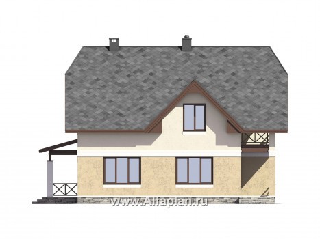 Проект дома с мансардой, планировка с террасой и кабинетом на 1 эт, с гаражом на 1 авто - превью фасада дома