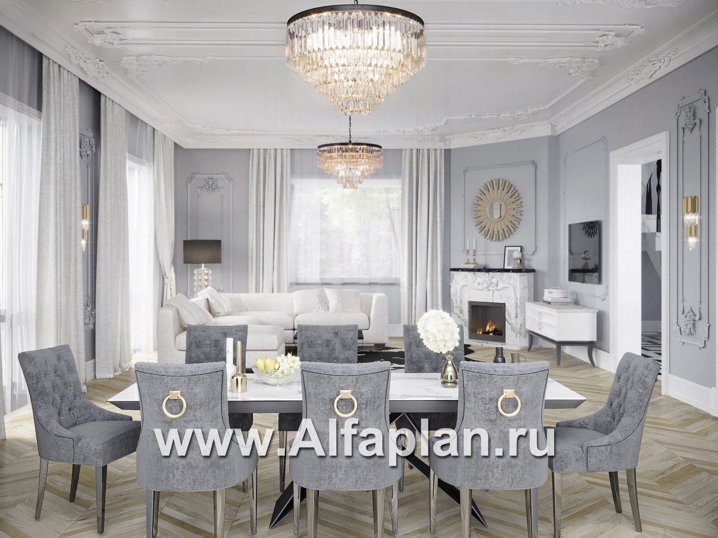 Проекты домов Альфаплан - Проект особняка бизнес класса с цокольным этажом и мансардой - дополнительное изображение №3