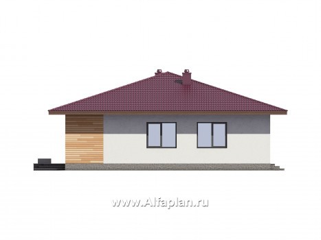 Проект одноэтажного коттеджа из газобетона, план 2 спальни и терраса, в современном стиле - превью фасада дома