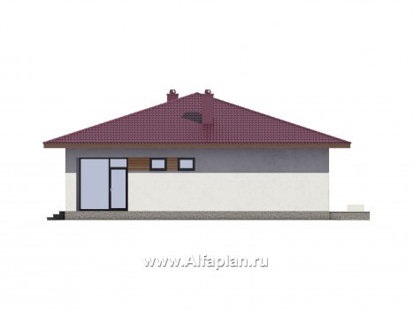 Проект одноэтажного коттеджа из газобетона, план 2 спальни и терраса, в современном стиле - превью фасада дома