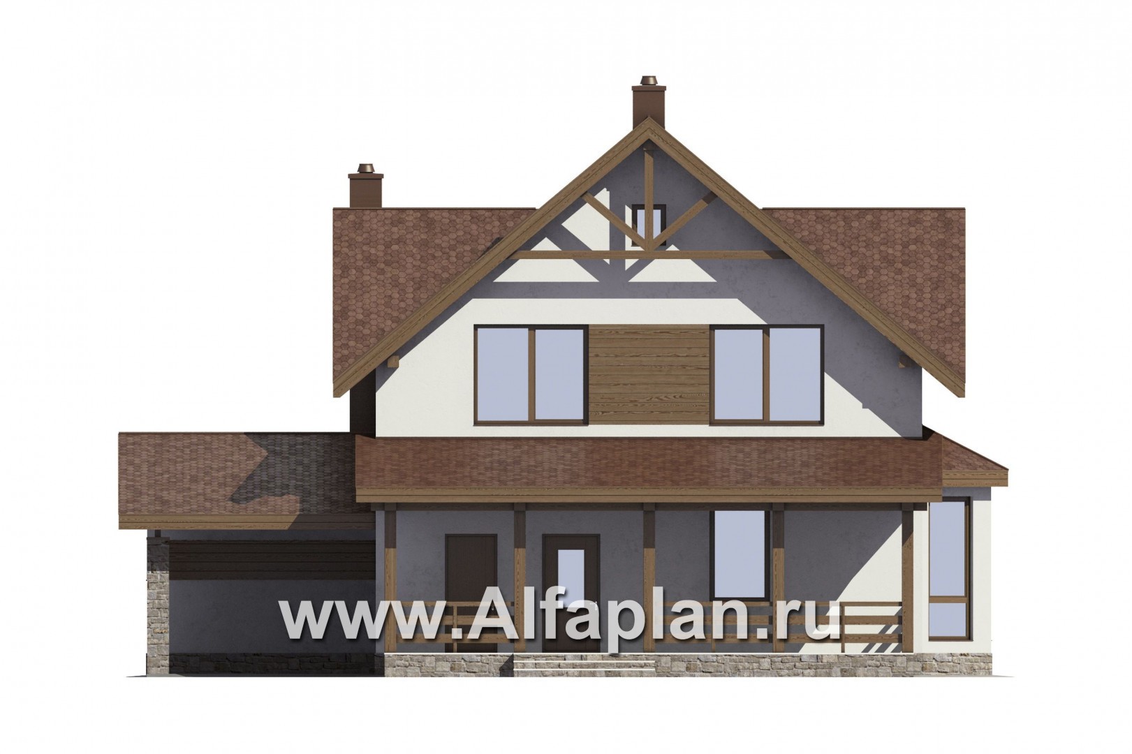Проекты домов Альфаплан - Проект компатного дома с навесом для машины - изображение фасада №1