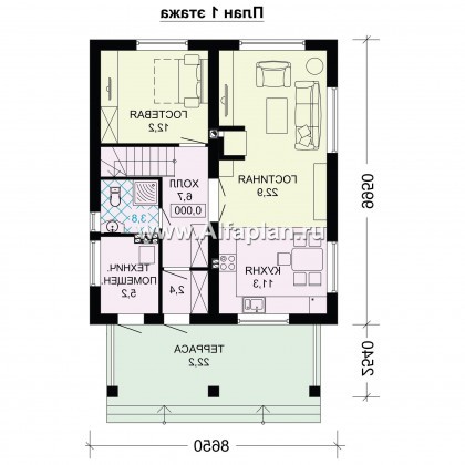 Проекты домов Альфаплан - Проект двухэтажного экономичного и компактного дом - превью плана проекта №1