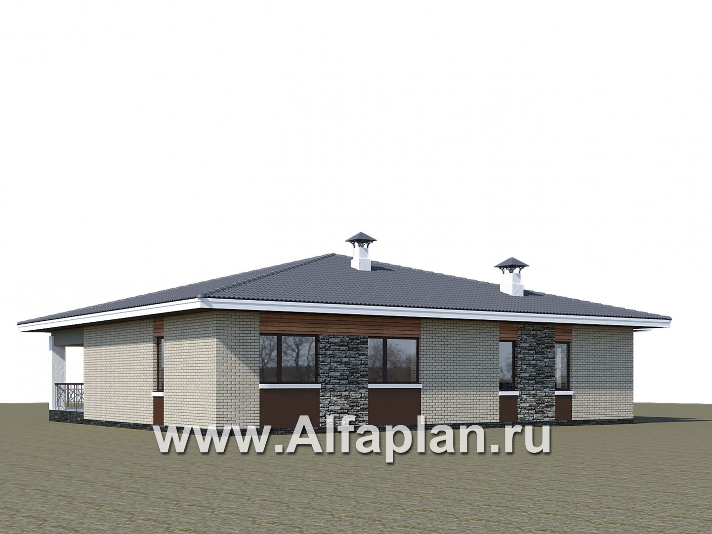 «Горизонталь» - проект одноэтажного дома, в современном стиле, с террасой - дизайн дома №2