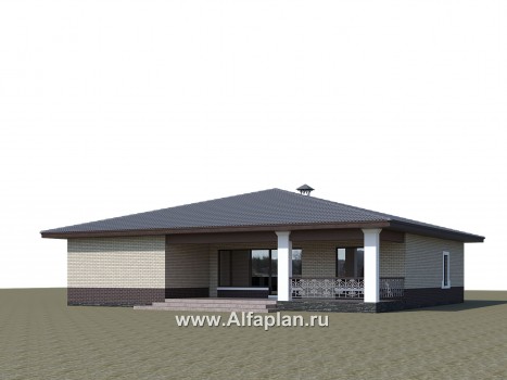 «Ангара» -  проект одноэтажного дома, с террасой и сауной, мастер спальня, арочное окно - превью дополнительного изображения №2