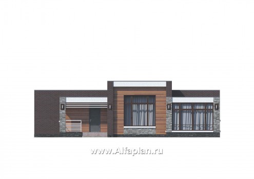 «Магнолия» — красивый проект одноэтажного дома, планировка 3 спальни, современный стиль, фасад из кирпича - превью фасада дома
