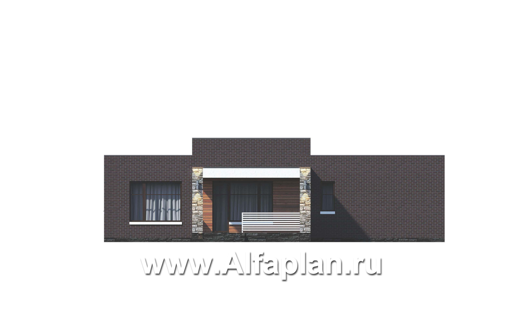 «Магнолия» — красивый проект одноэтажного дома, планировка 3 спальни, современный стиль с плоской крышей - фасад дома