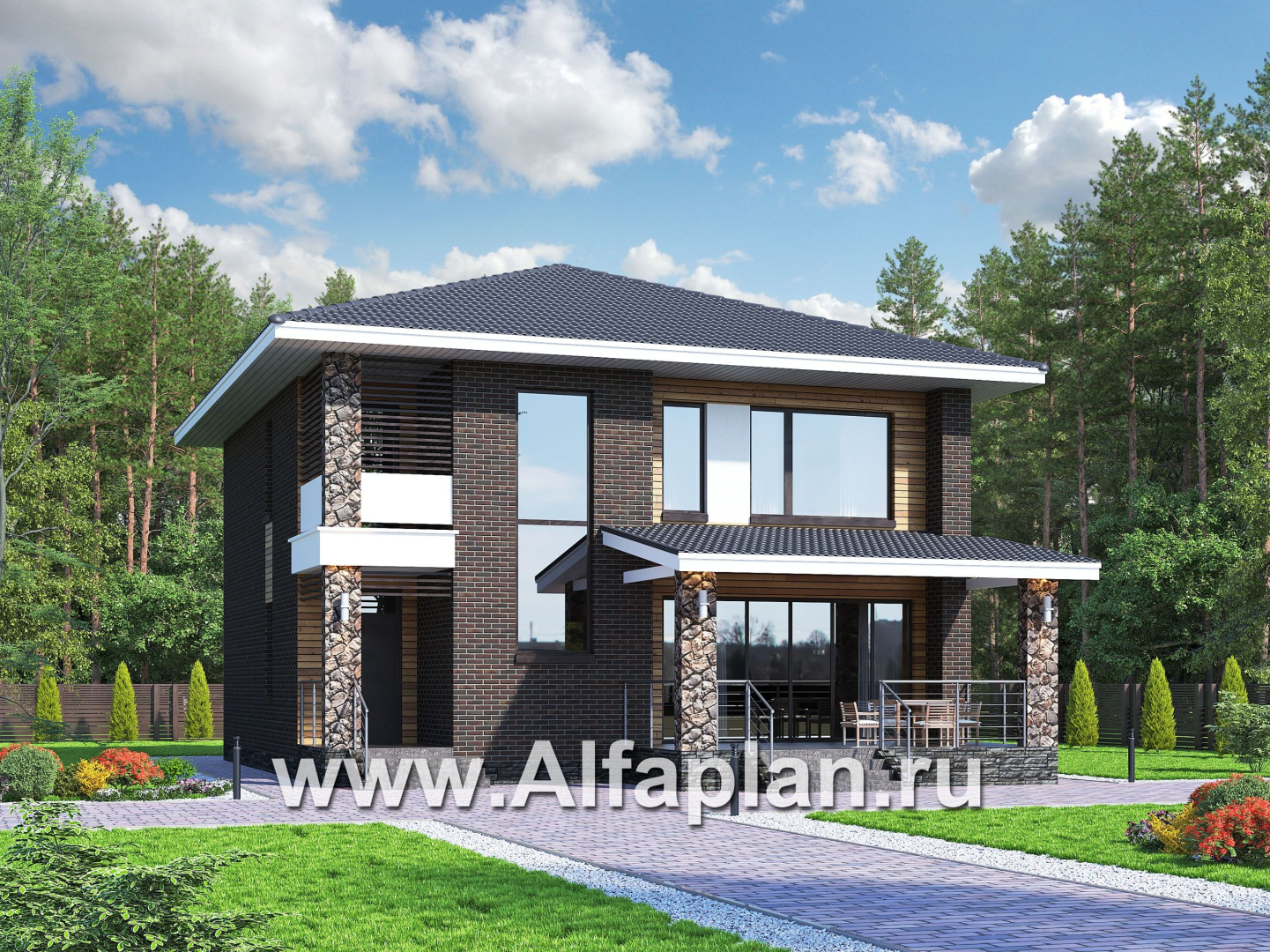 Проекты домов Альфаплан - «Эрго» - проект компактного дома 10х10м с удобной планировкой - дополнительное изображение №1