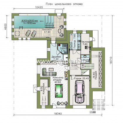 «Амур» - трехэтажный особняк с гаражом и бассейном - превью план дома