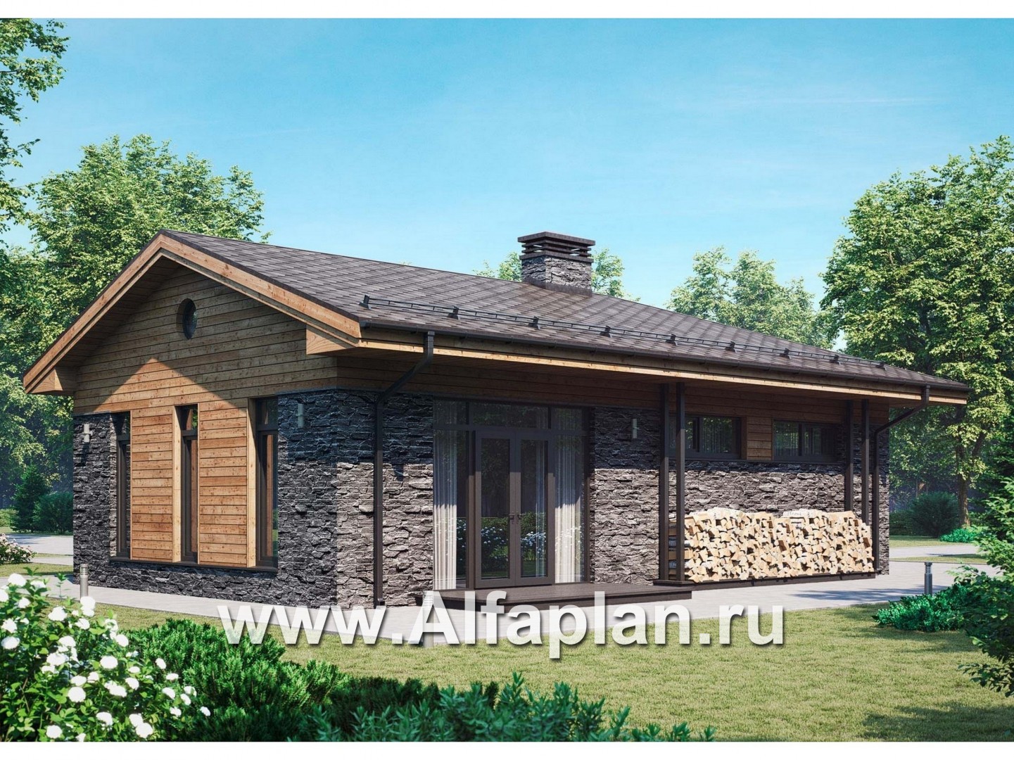 Проект хозблока с котельной и мастерской, с навесом на 2 авто - дизайн дома №1