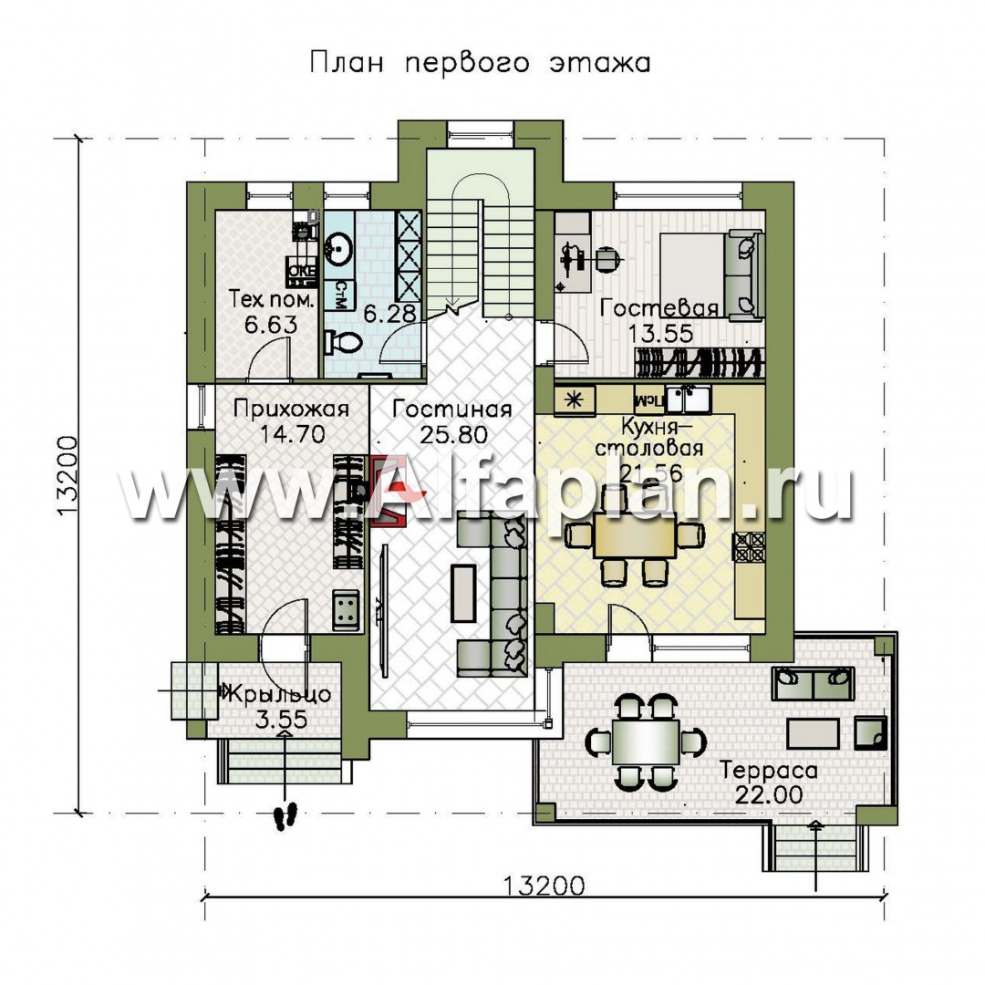 Проекты домов Альфаплан - «Серотонин» - проект современного хай-тек дома с плоской кровлей - план проекта №1