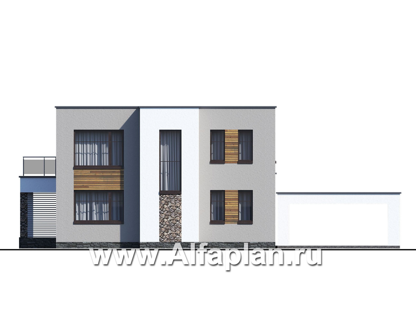 «Серотонин» - проект двухэтажного дома, в современном стиле хай-тек, с террасой и балконом, навес на 2 авто - фасад дома