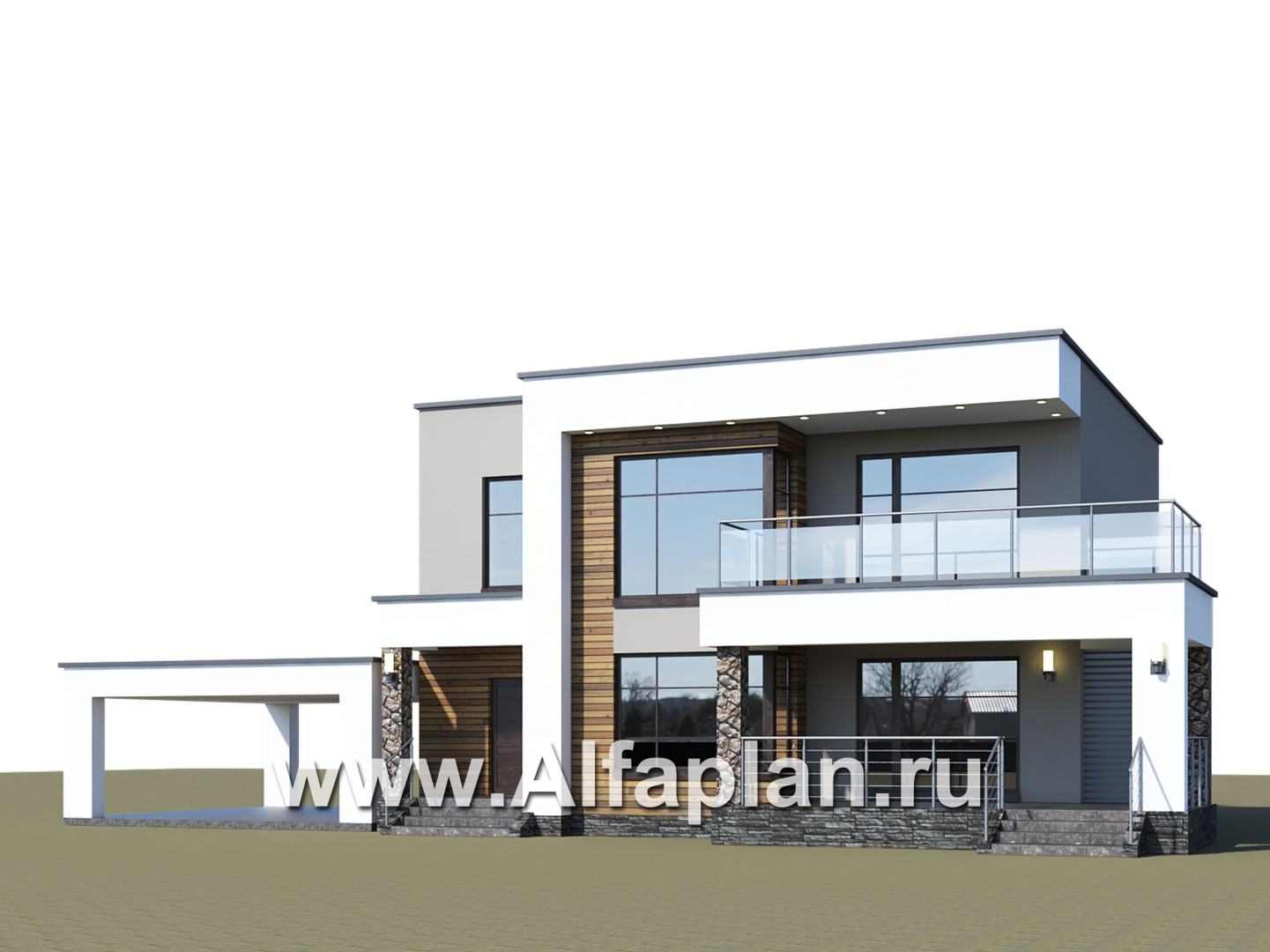 Проекты домов Альфаплан - «Серотонин» - проект современного хай-тек дома с плоской кровлей - дополнительное изображение №1