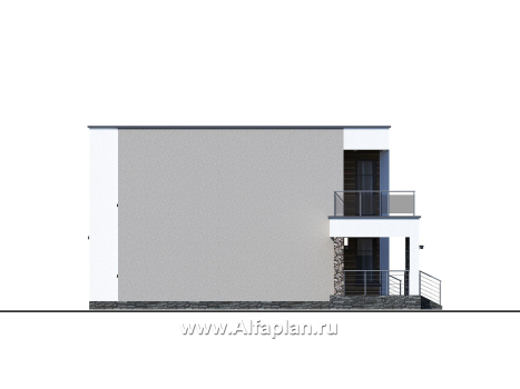 Проекты домов Альфаплан - «Серотонин» - проект современного хай-тек дома с плоской кровлей - превью фасада №4