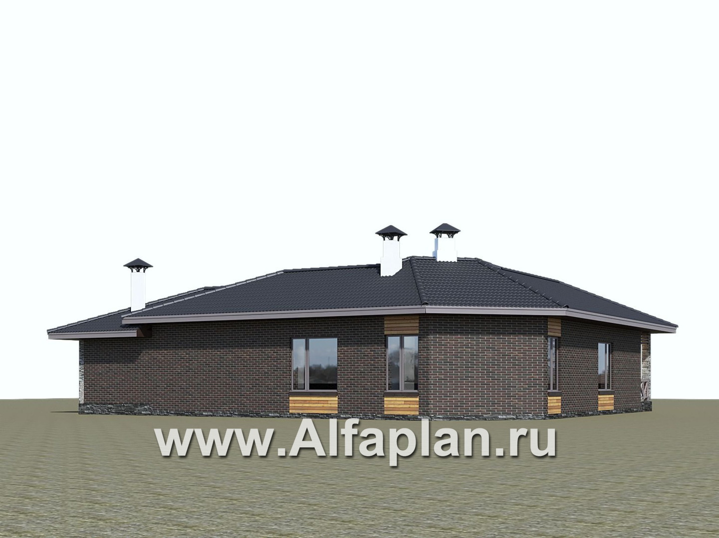 Проекты домов Альфаплан - «Квазар» - проект одноэтажного дома с диагональным планом - дополнительное изображение №3