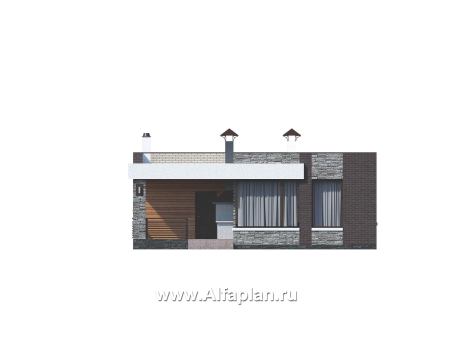 «Дега» - красивый проект одноэтажного дома, современный стиль, с террасой и с плоской кровлей - превью фасада дома