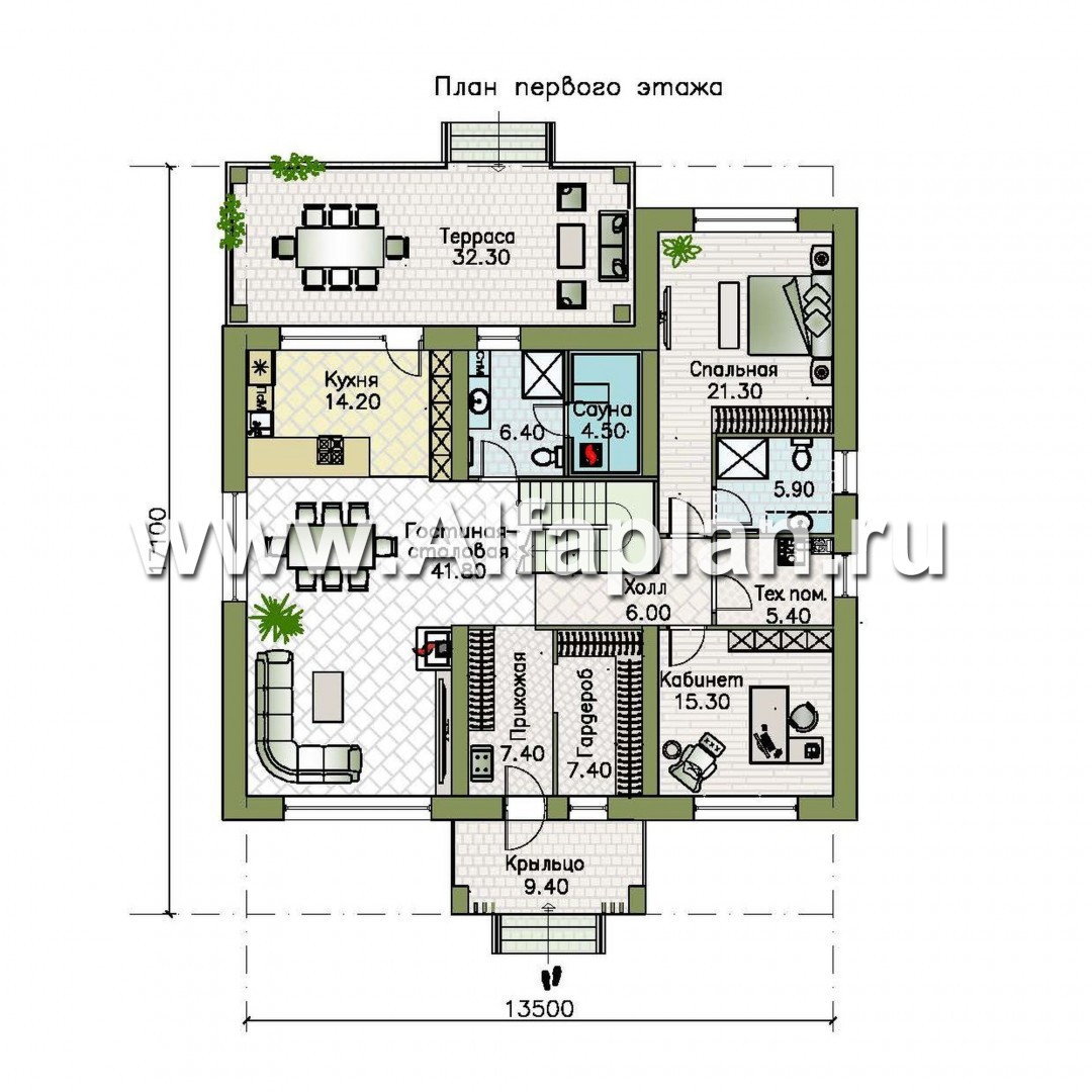 Проекты домов Альфаплан - «Футура» - современный двухэтажный дом с плоской кровлей - изображение плана проекта №1