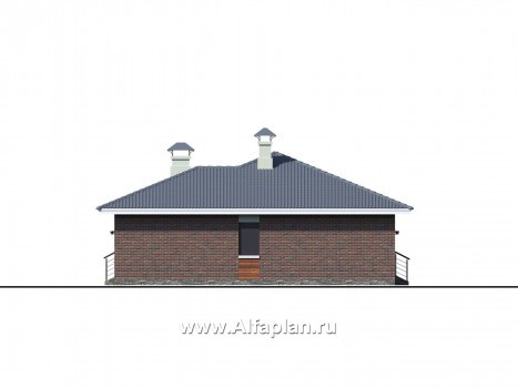 Проекты домов Альфаплан - «Онега» - проект одноэтажного дома из газобетона, с террасой, со скрытой установкой ролет на окнах - превью фасада №3