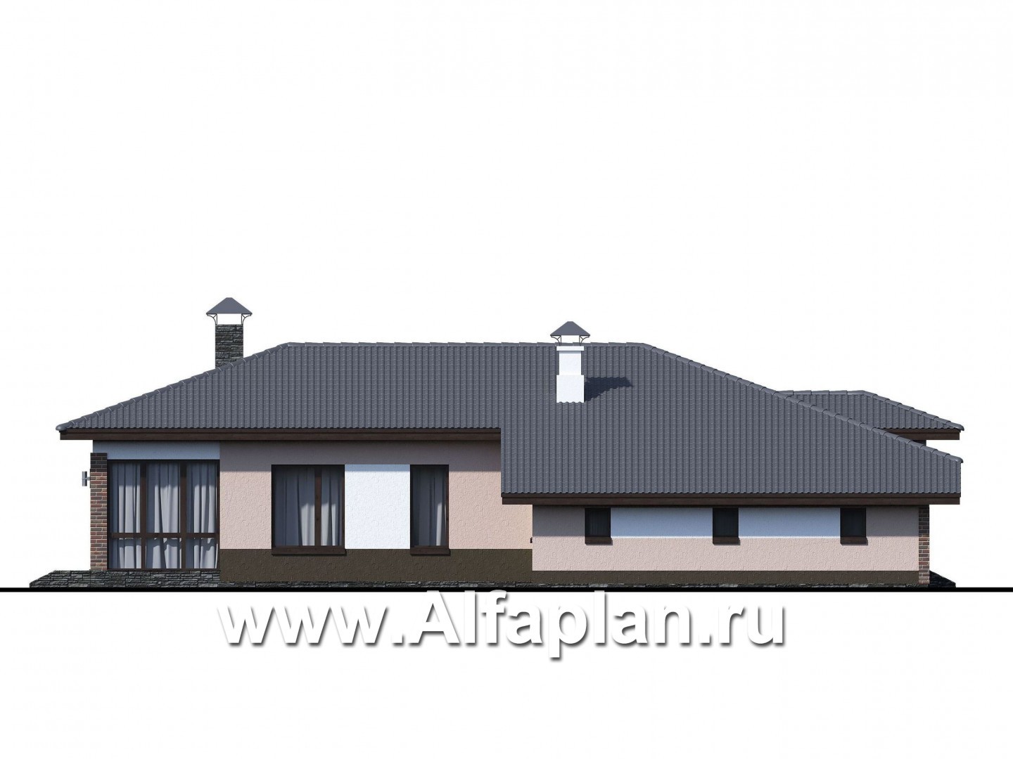 Проекты домов Альфаплан - «Калиопа» -одноэтажный дом с большим гаражом и остекленной верандой - изображение фасада №2