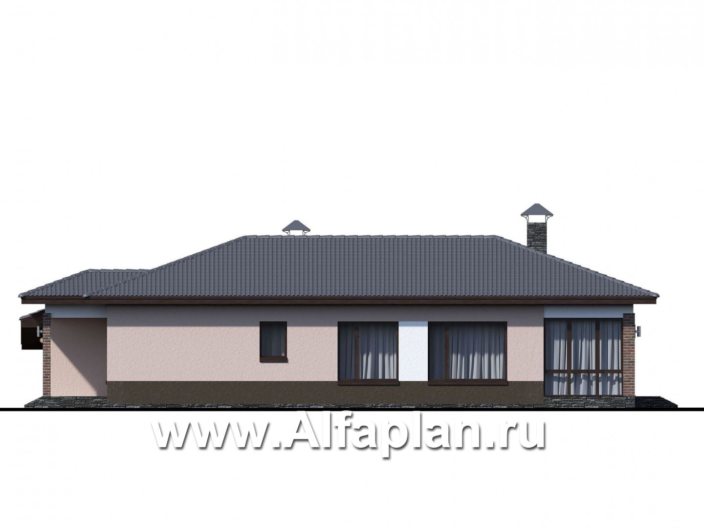 Проекты домов Альфаплан - «Калиопа» -одноэтажный дом с большим гаражом и остекленной верандой - изображение фасада №4