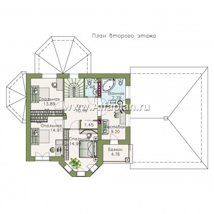 «Классика»- проект двухэтажного особняка с эркером и большим гаражом - превью план дома