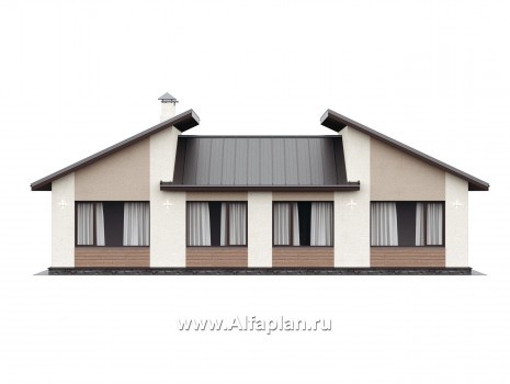 Проекты домов Альфаплан - «Стрельна» - проект одноэтажного дома с 4-мя спальнями, и террасой со стороны входа - превью фасада №4