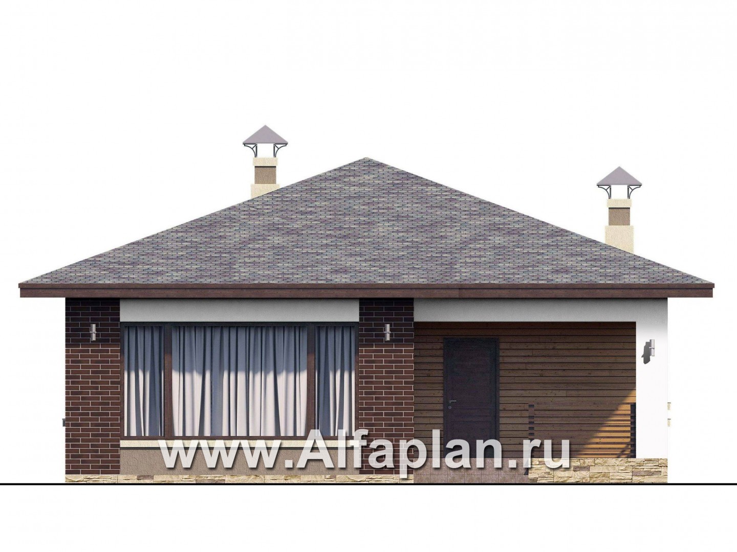 Проекты домов Альфаплан - «Дега» - стильный  проект одноэтажного дома с двумя спальнями - изображение фасада №1