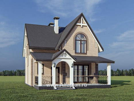 Проект дома с мансардой из газобетона «Оптима», с террасой со стороны входа - превью дополнительного изображения №1