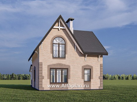 Проект дома с мансардой из газобетона «Оптима», с террасой со стороны входа - превью дополнительного изображения №2