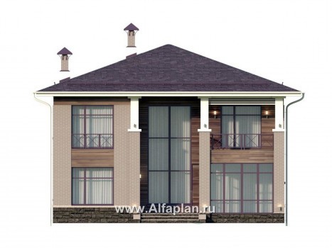 Проекты домов Альфаплан - "Римские каникулы" - проект дома с двусветной гостиной - превью фасада №1