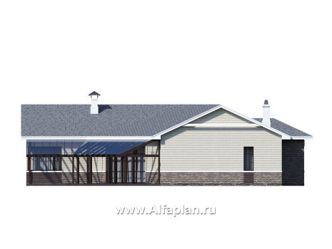 Проекты домов Альфаплан - «Модуль» — одноэтажный дом с диагональным планом, 4 спальни - превью фасада №3