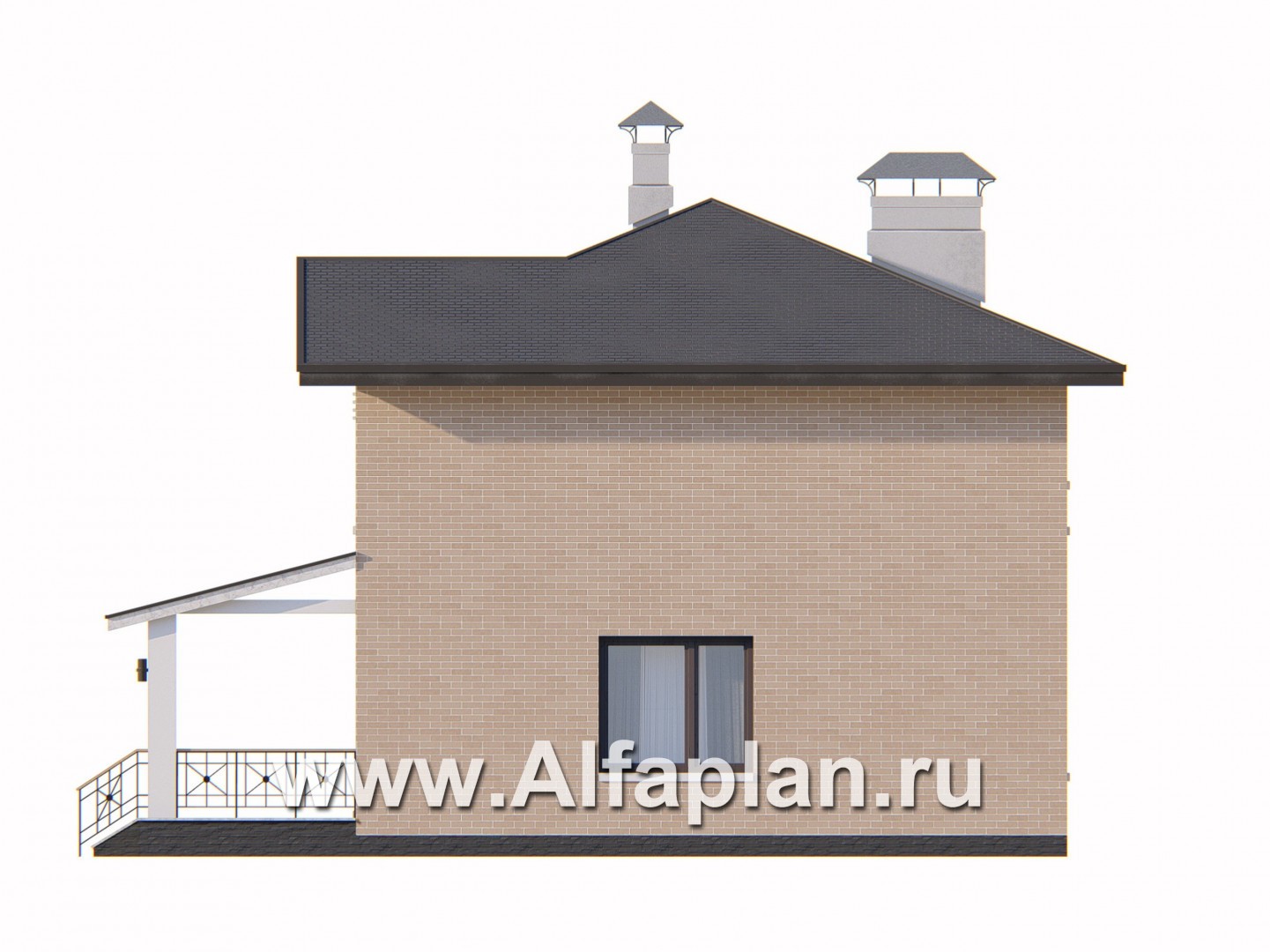 Проекты домов Альфаплан - «Серебро» - проект дома для небольшой семьи, вход с южных направлений - изображение фасада №2