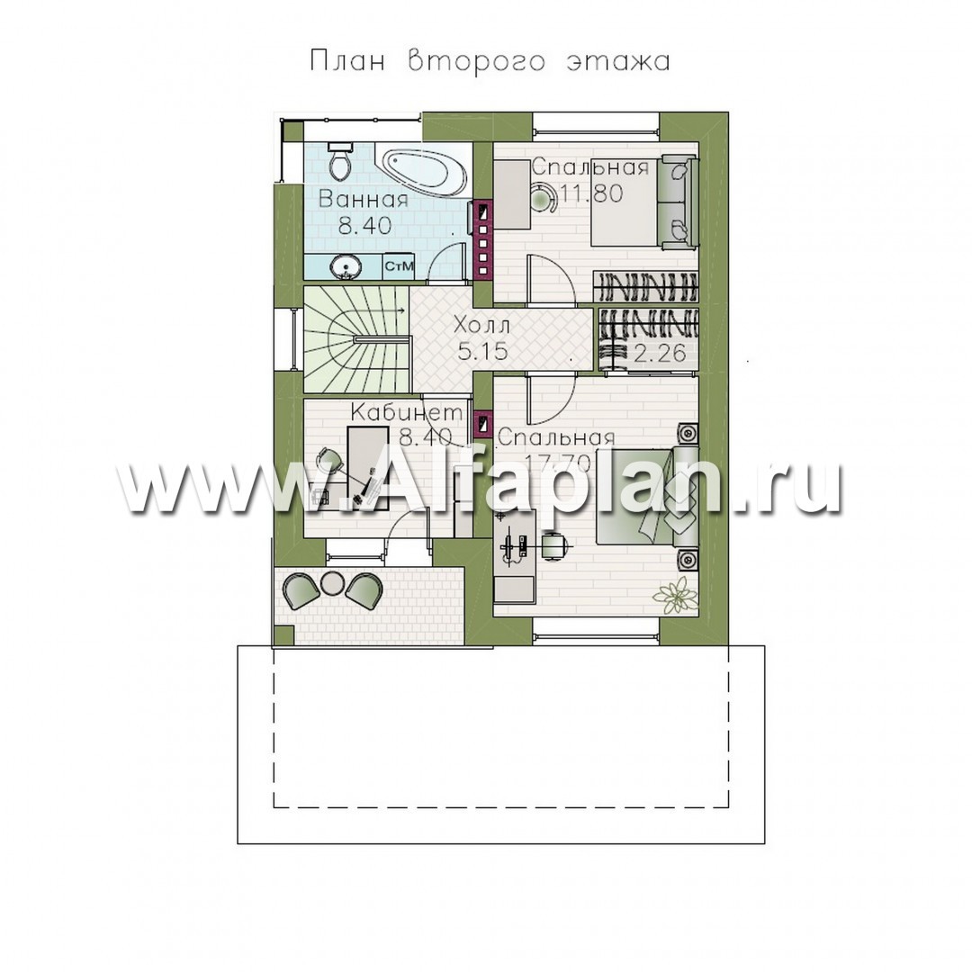 Проекты домов Альфаплан - «Серебро» - проект дома для небольшой семьи, вход с южных направлений - план проекта №2