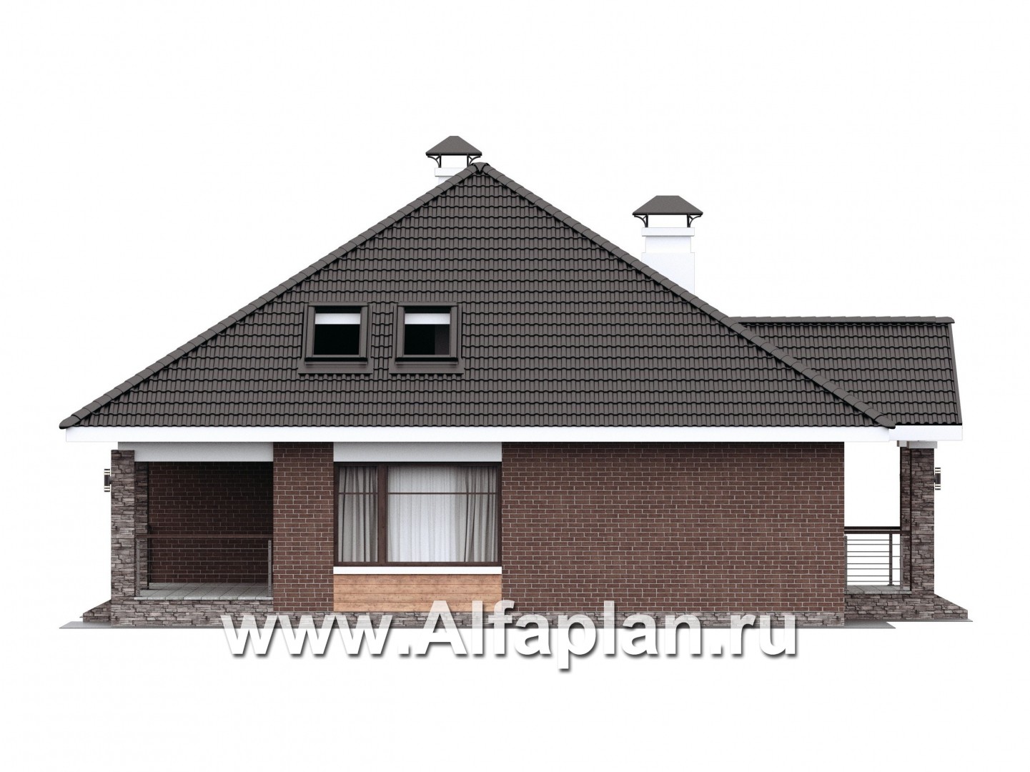 «Перспектива» - проект дома с мансардой, с террасой, с мансардными окнами, в современном стиле - фасад дома