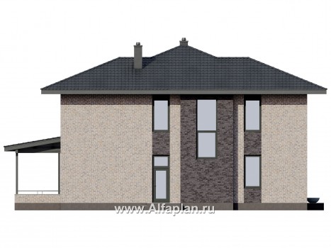 Проект двухэтажного дома, планировка с кабинетом на 1 эт и с террасой, в современном стиле - превью фасада дома