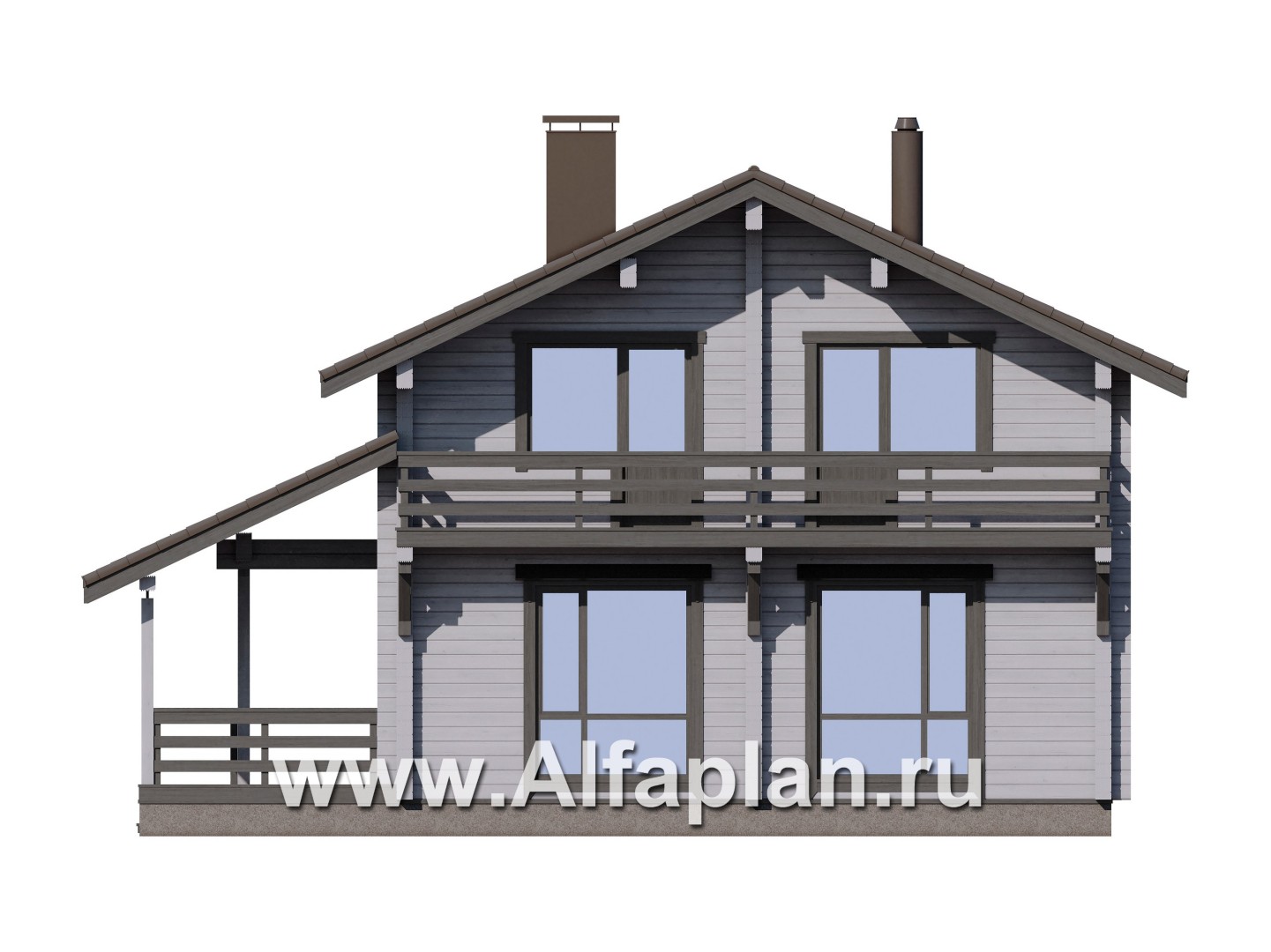 Проекты домов Альфаплан - Загородный дом из бруса с двускатной кровлей - изображение фасада №1
