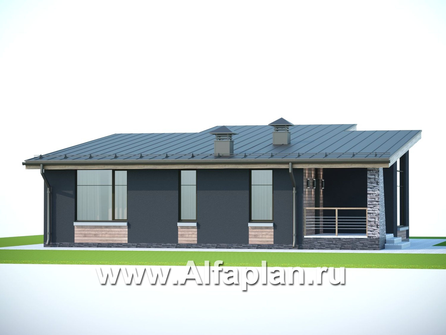 «Корица» - проект одноэтажного дома, с террасой, 2 спальни, с односкатной крышей - дизайн дома №7