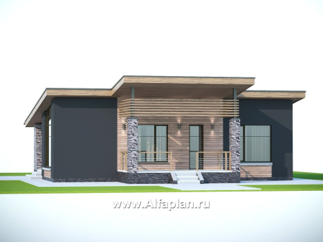 «Корица» - проект одноэтажного дома, с террасой, 2 спальни, с односкатной крышей - превью дополнительного изображения №6