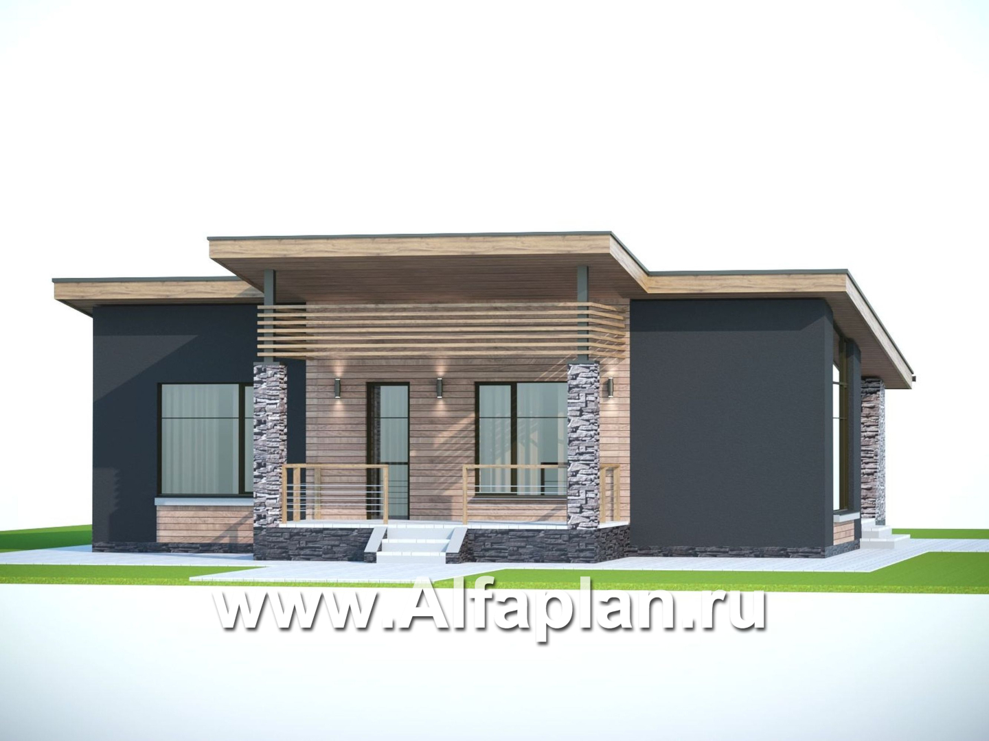 «Корица» - проект одноэтажного дома, с террасой, 2 спальни, с односкатной крышей - дизайн дома №6