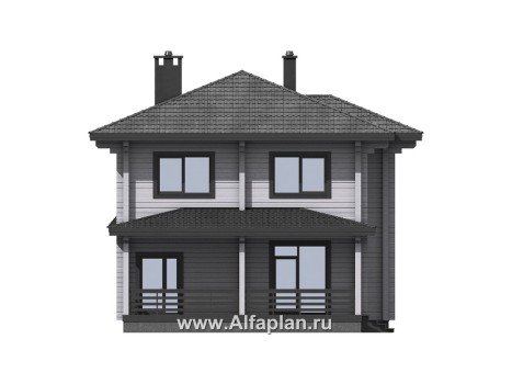 Проекты домов Альфаплан - Проект двухэтажного дома из клееного бруса - превью фасада №3