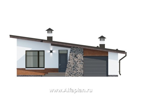 Проекты домов Альфаплан - Проект одноэтажного дома из газобетона, с гаражом - превью фасада №1