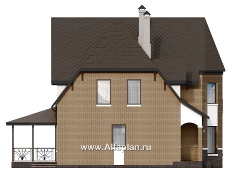 «Аврора» - проект двухэтажного дома из газобетона с эркером, с кабинетом и с террасой - превью фасада дома