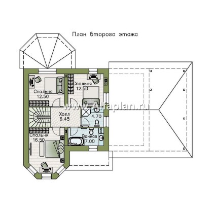 «Аврора» - проект двухэтажного дома из газобетона с эркером, с кабинетом, с террасой и гаражом - превью план дома
