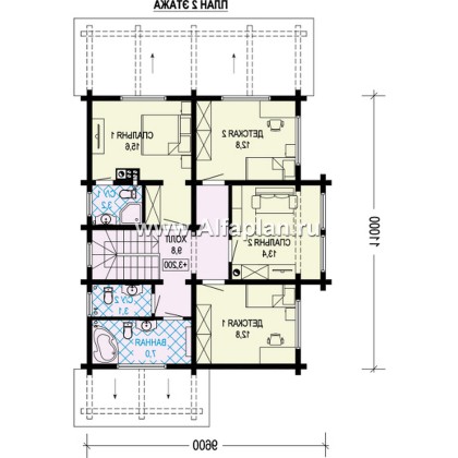 Проект двухэтажного дома из клееного бруса, планировка со спальней на 1 эт, с террасой - превью план дома