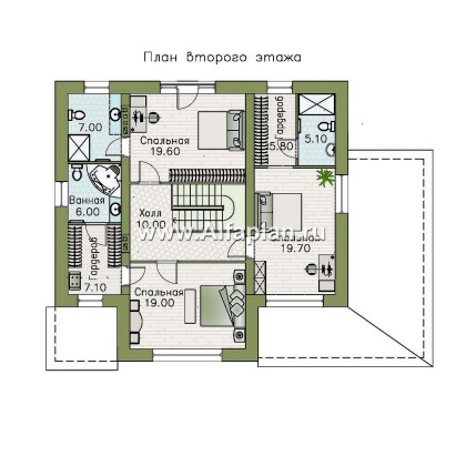 Проекты домов Альфаплан - "Вермеер" - проект двухэтажного дома с лестницей в гостиной - превью плана проекта №2